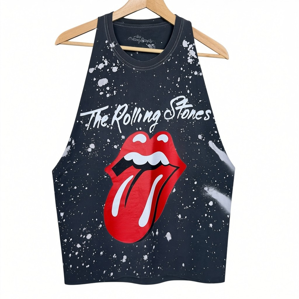Rolling Stones Classic Tongue Logo Men's Large Gray Acid Wash Tank Bravado Band